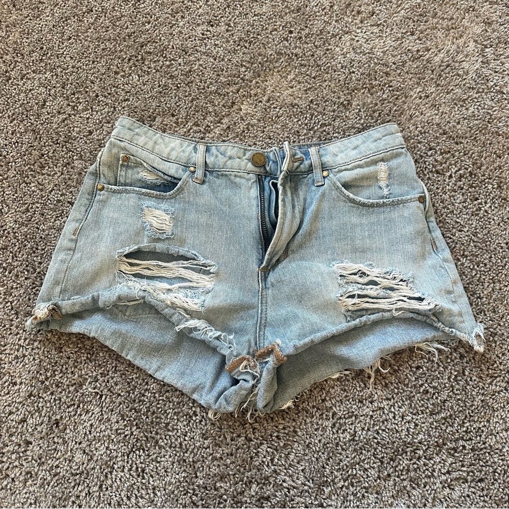 Articles Of Society Light Blue Distressed Jean Shorts